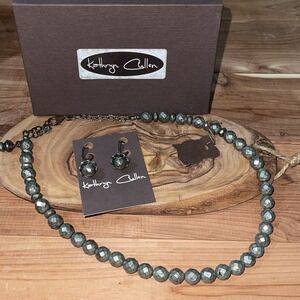 Kathryn Cullen Faceted Pyrite & 925 Sterling Silver Necklace Earrings Set NIB